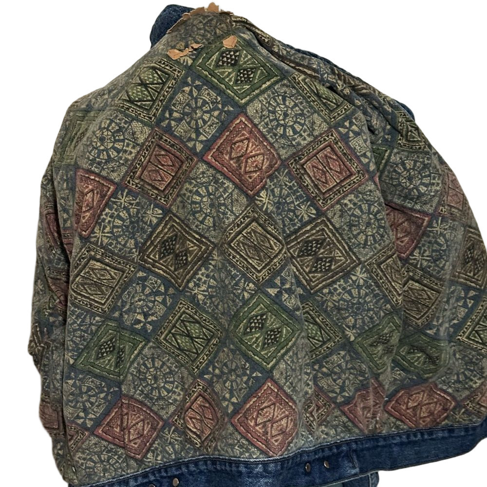 Vintage 1990s Levi’s Denim Trucker Jacket Aztec Southwestern Large - Picture 8 of 12